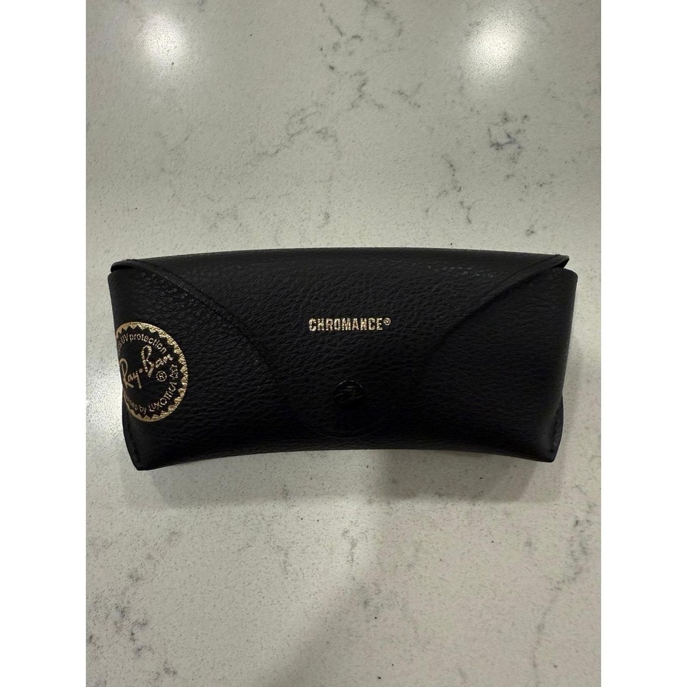 Ray Ban Black Chromance Sunglasses Case Textured Leather Snap Closure Accessory